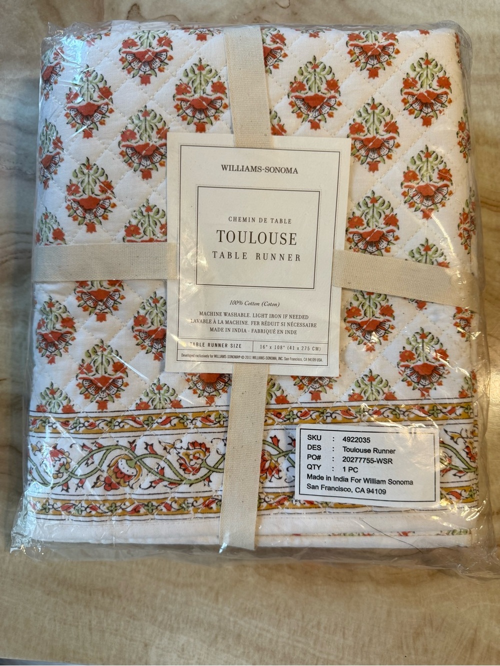 NWT WILLIAMS SONOMA TOULOUSE COTTON TABLE RUNNER 🤩
16” X 108”